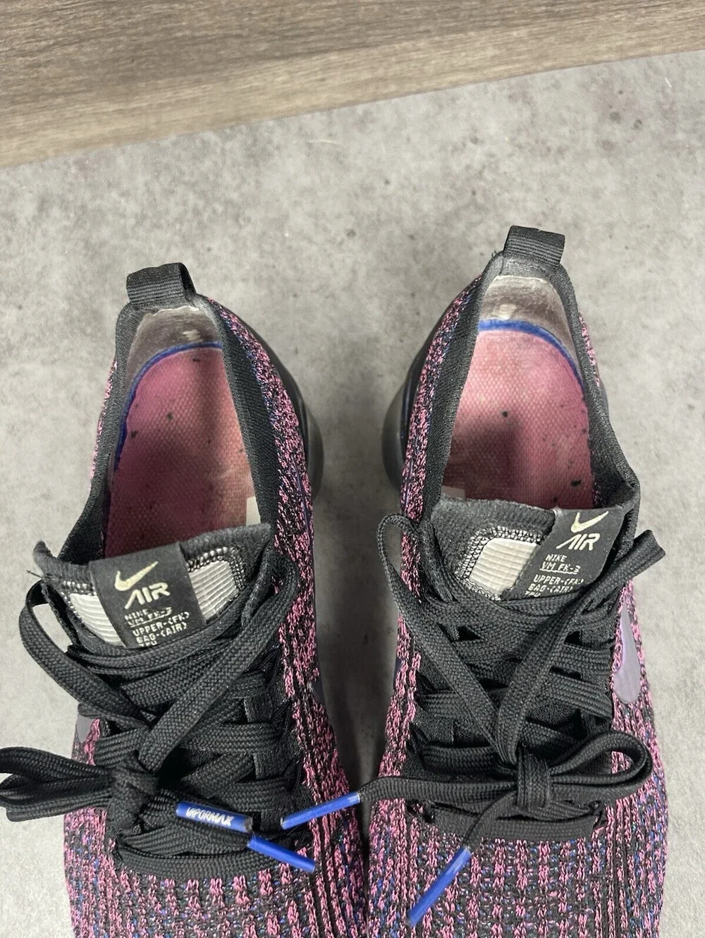 Nike Air VaporMax Flyknit 3 Black Pink Blue Womens Size 8.5 Running Shoes